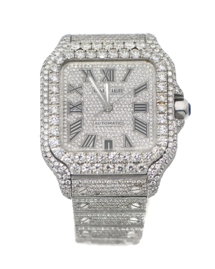 Santos WSSA0030 40mm Stainless Watch With Aftermarket Diamonds