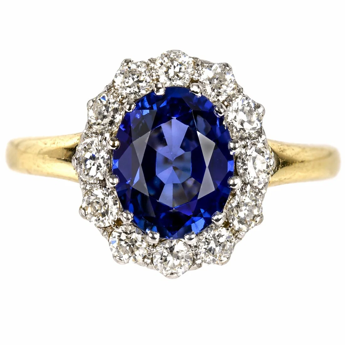 SAPPHIRE AND DIAMOND CLUSTER GOLD RING