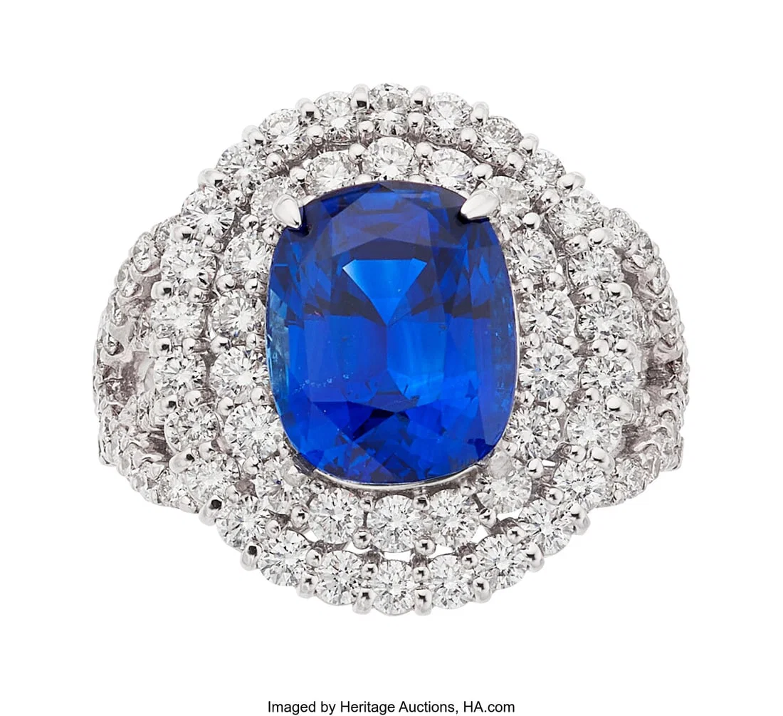 Sapphire, Diamond, Platinum Ring Stones: Cushio