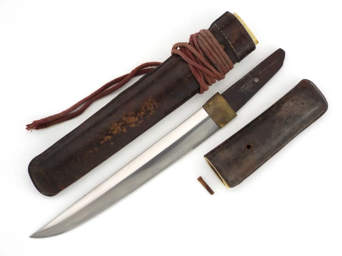 Scarce Japanese WWII Pilots Kamikaze Tanto in Leather Combat Cover