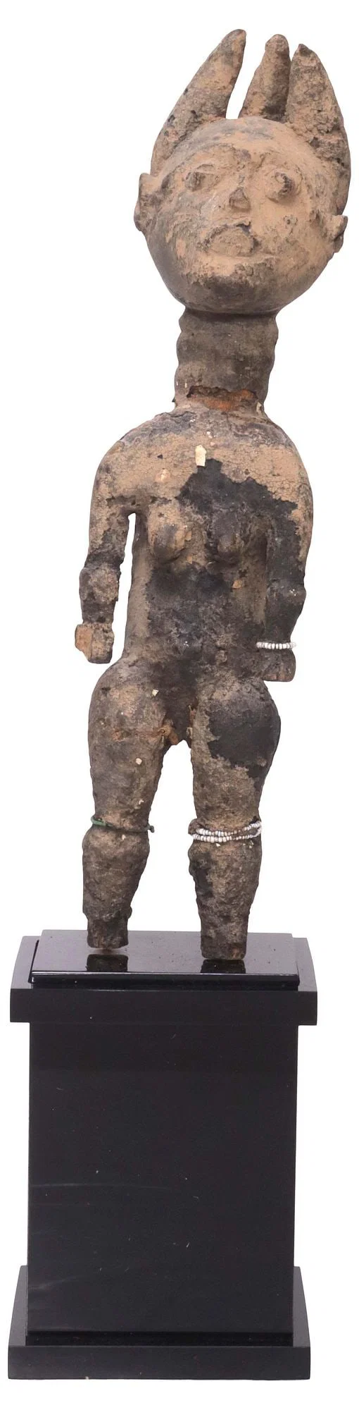 SCARCE WEST AFRICAN CARVED WOOD FEMALE FIGURE ON STAND, AKAN PEOPLES, GHANA