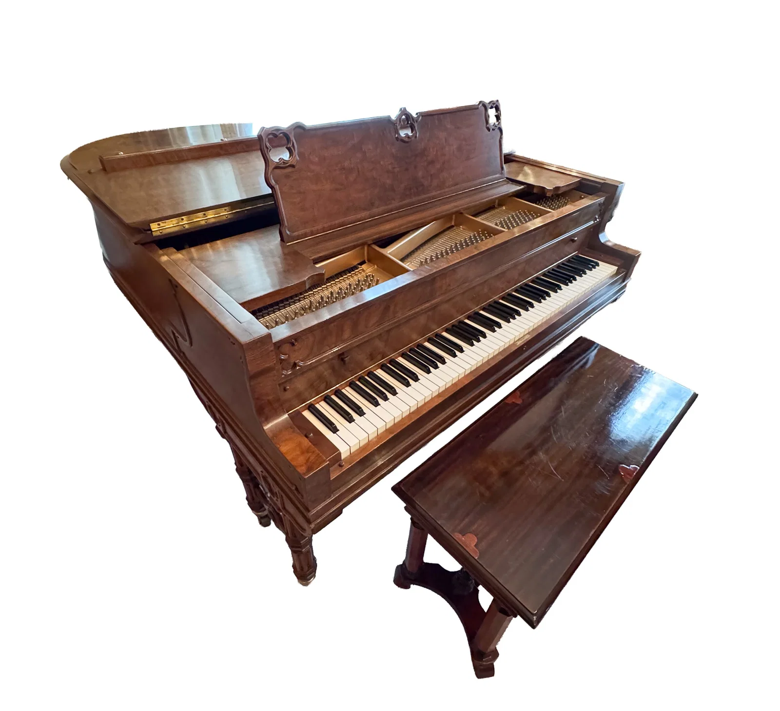 SCHILLER WELTE-MIGNON REPRODUCING BABY GRAND PIANO WITH BENCH.