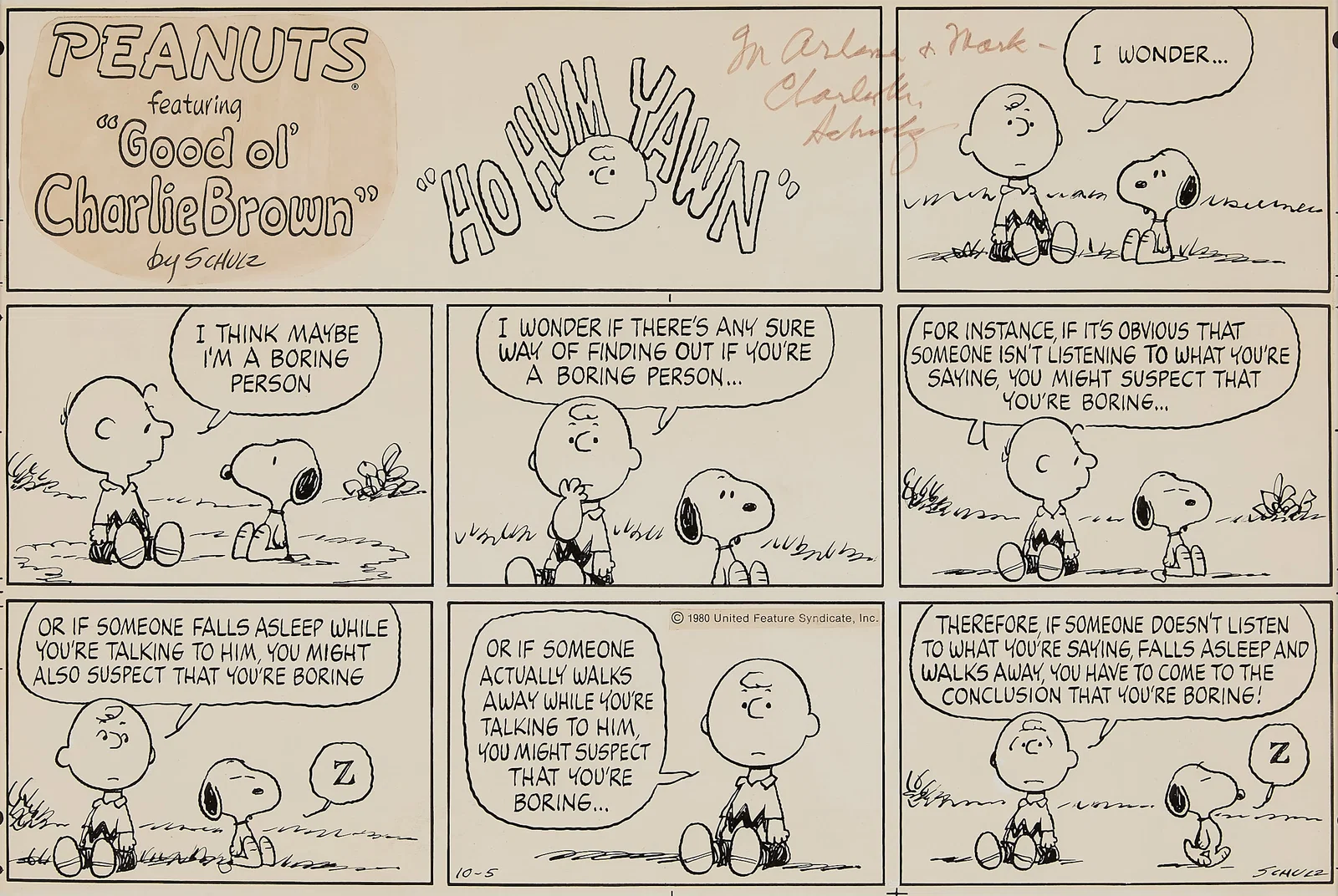 Schulz "Ho Hum Yawn" Charlie & Snoopy Comic