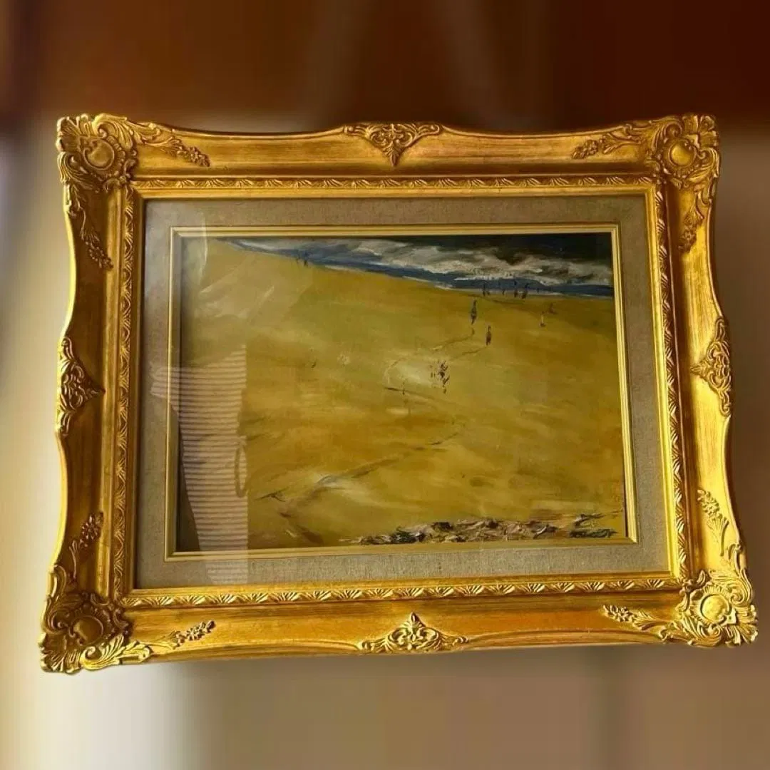 Seaside Oil Painting with Glass Frame and Gold Frame