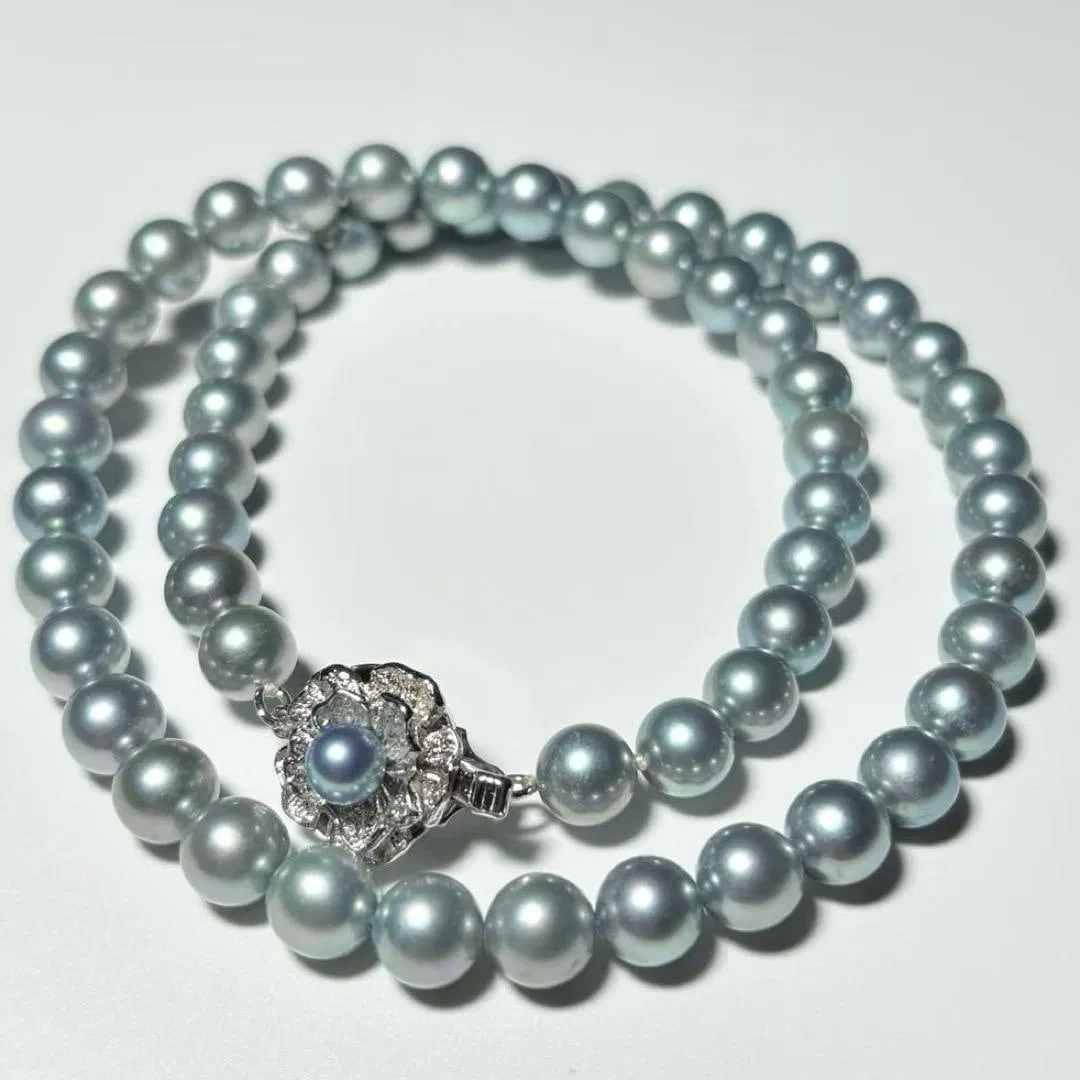 (Second-hand) Akoya pearl necklace, 7.4-7.1mm, blue, 33.3 grams