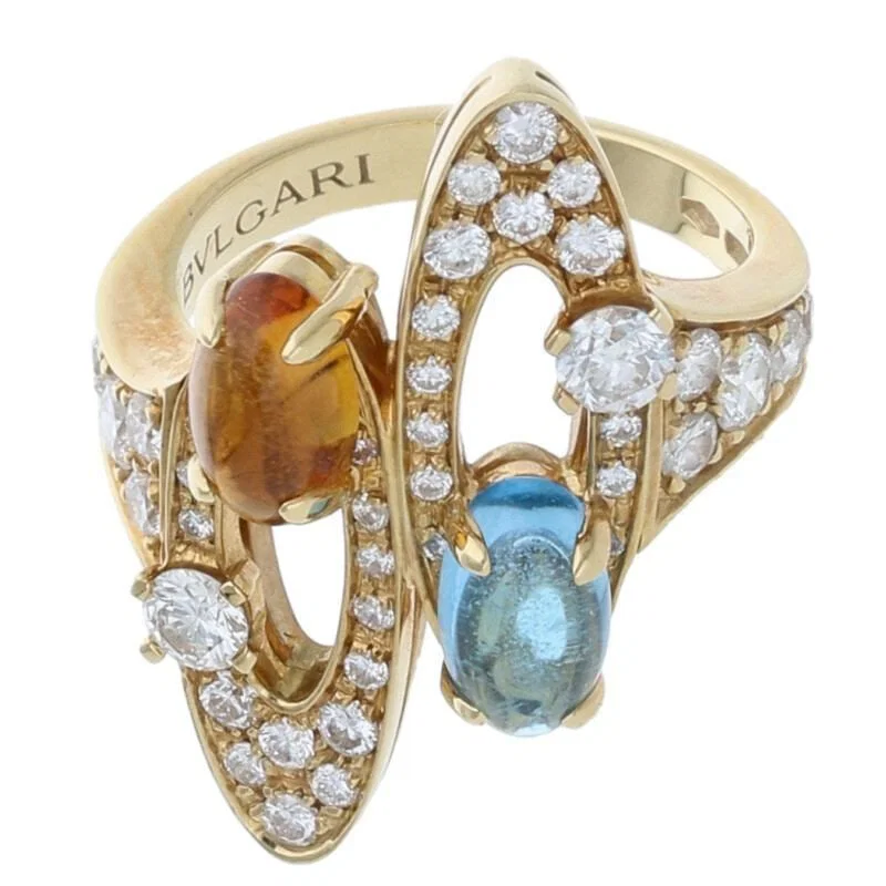 Second-hand Elysia 18K Yellow Gold Yellow Crystal and Blue Topaz Ring