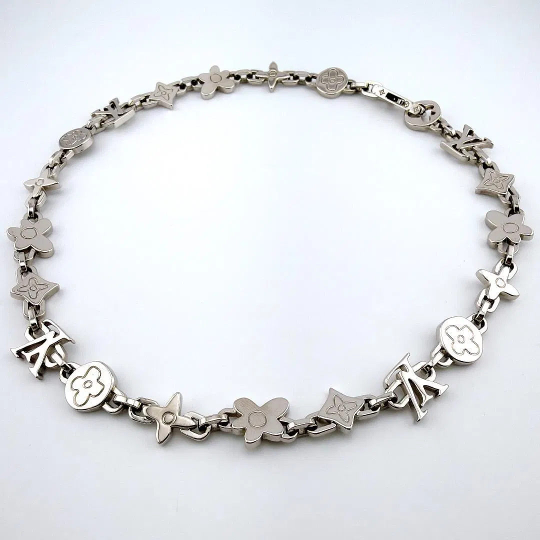 (Second-hand) Louis Vuitton M01880 Silver Metal Monogram Craggy Necklace
