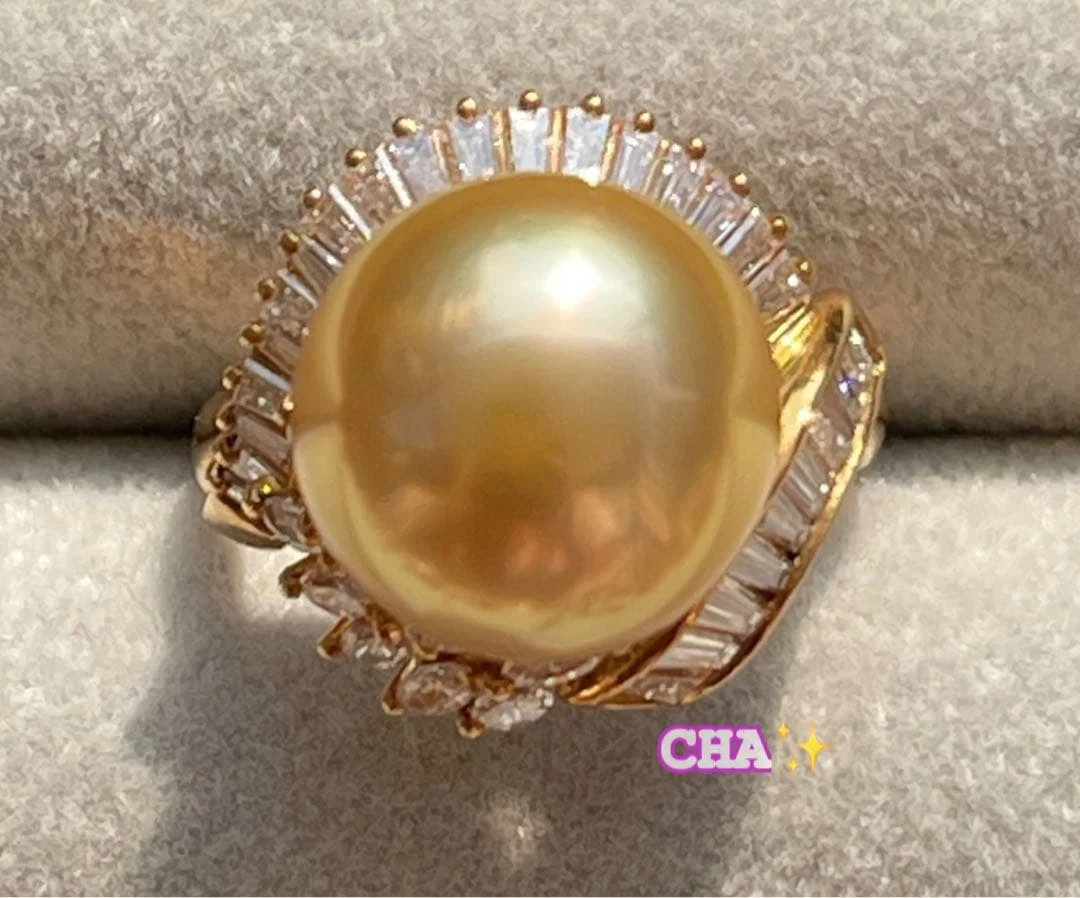 second-hand Pearl, Natural Diamond, Gold Ring
