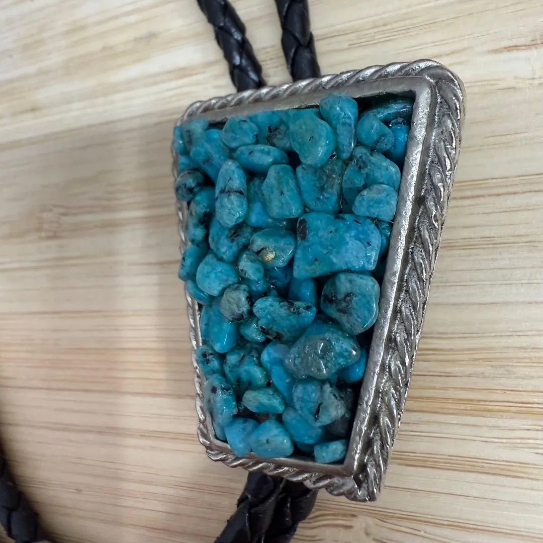 (Second-hand) Silver circular tie clip with turquoise