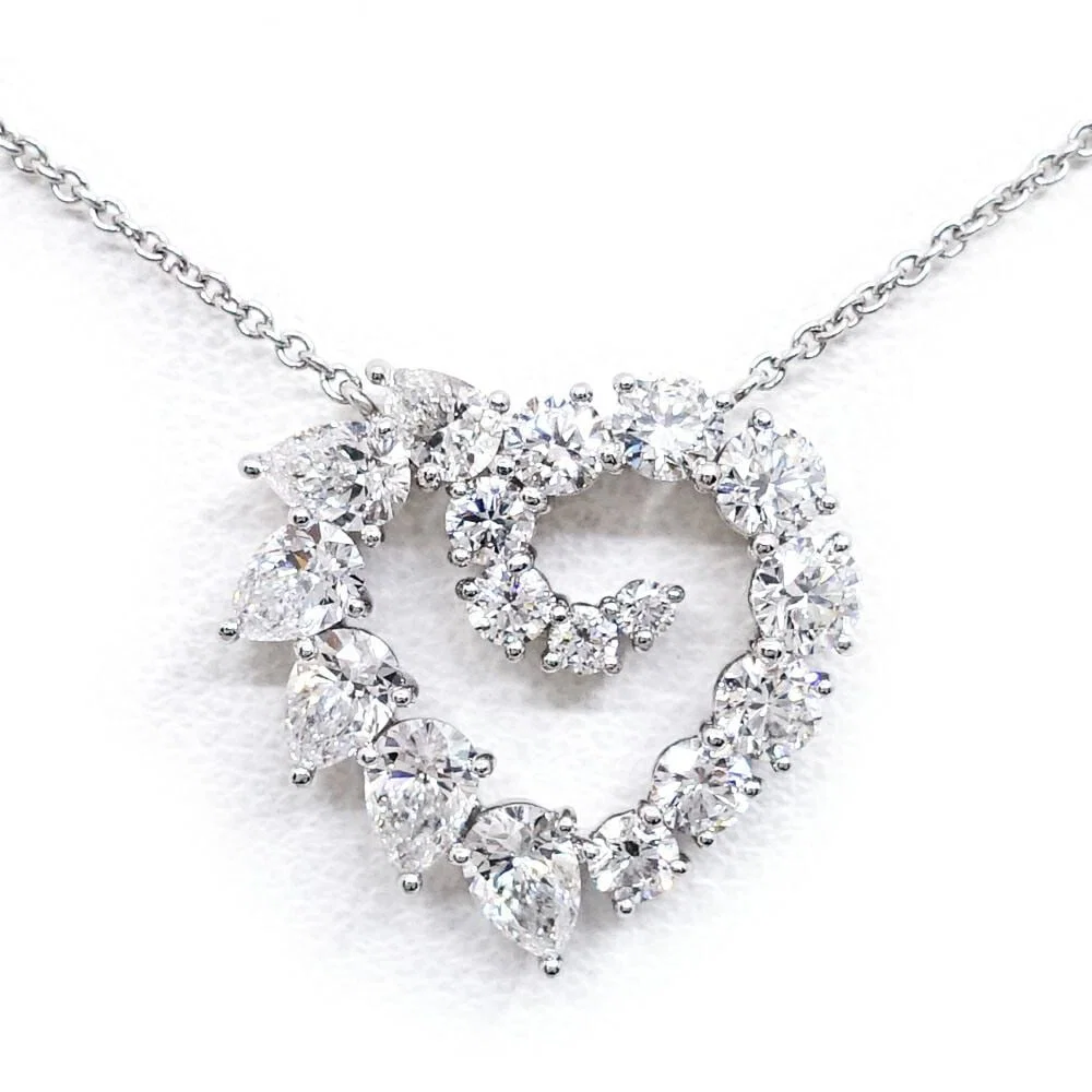 Second-handHarry Winston Pt950 Openwork Cluster Set Heart-Shaped Diamond Necklace Pendant PEDPHSSMOC