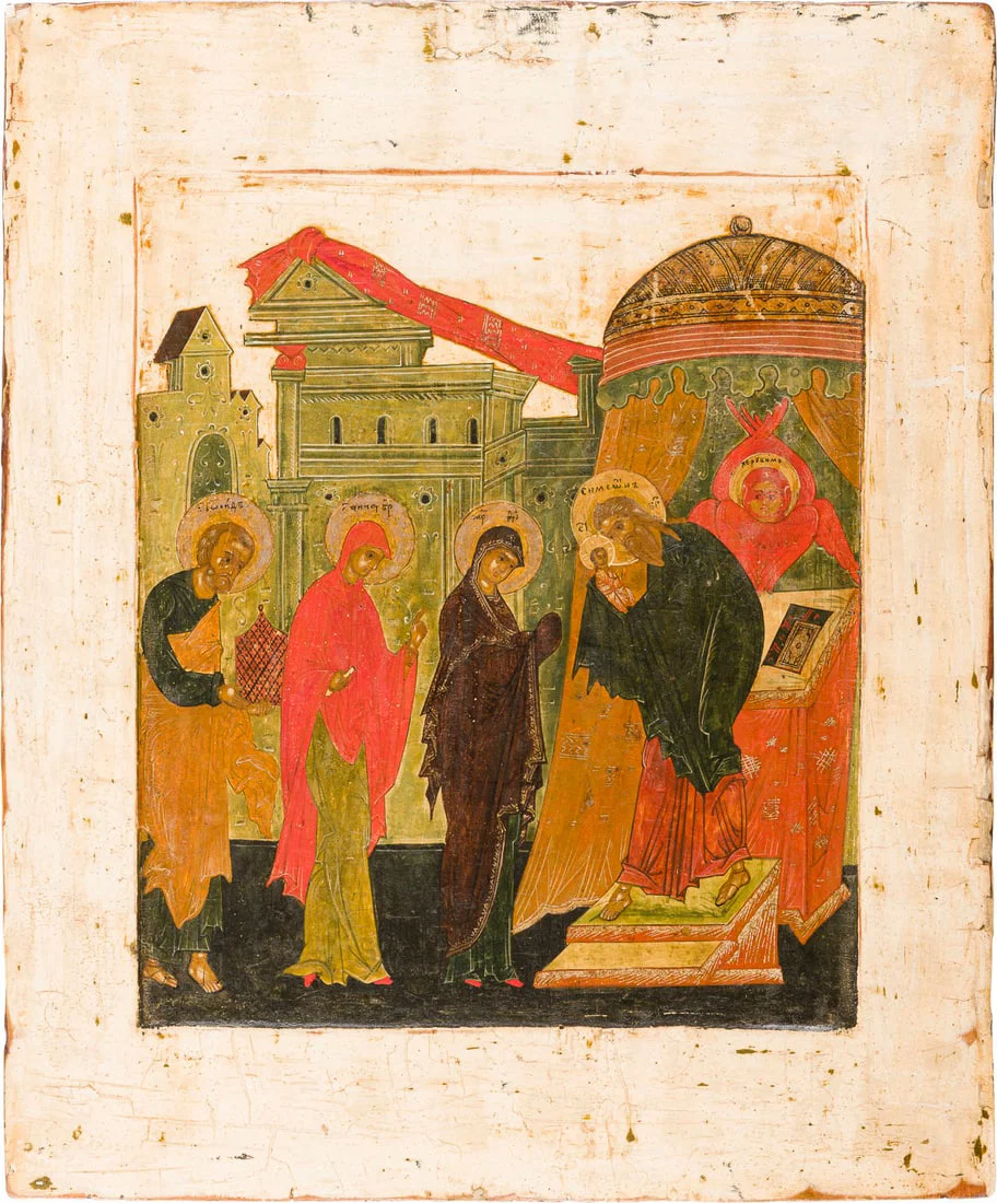 | SEHR FEINE IKONE MIT DER DARBRINGUNG CHRISTI IM TEMPEL