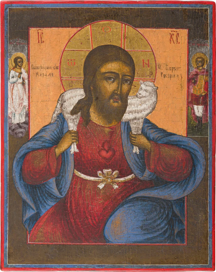 | SEHR SELTENE IKONE MIT CHRISTUS, DEM GUTEN HIRTEN
