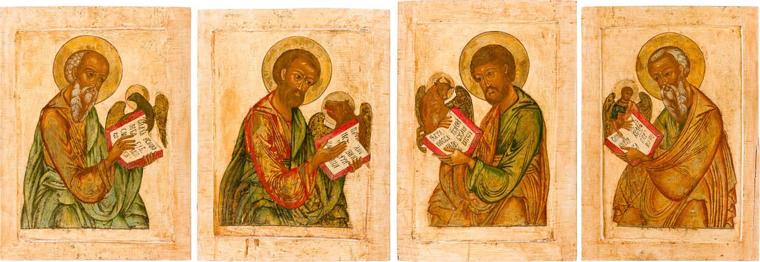 | SELTENER SATZ VON VIER EVANGELISTEN AUS DER KOeNIGSTUeR EINER KIRCHEN-IKONOSTASE