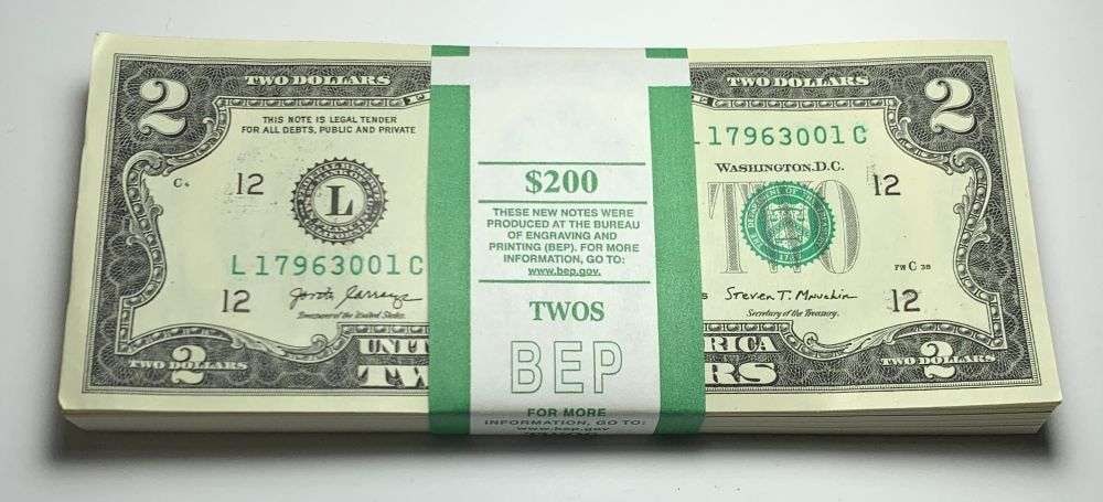 Sequential $200 Face Bank Wrapped San Francisco 2017A $2 Notes