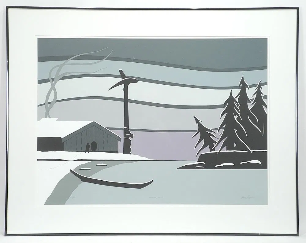 Serigraph signed Roy H. Vickers, 21 x 29", "Winter Fires" #34/50.