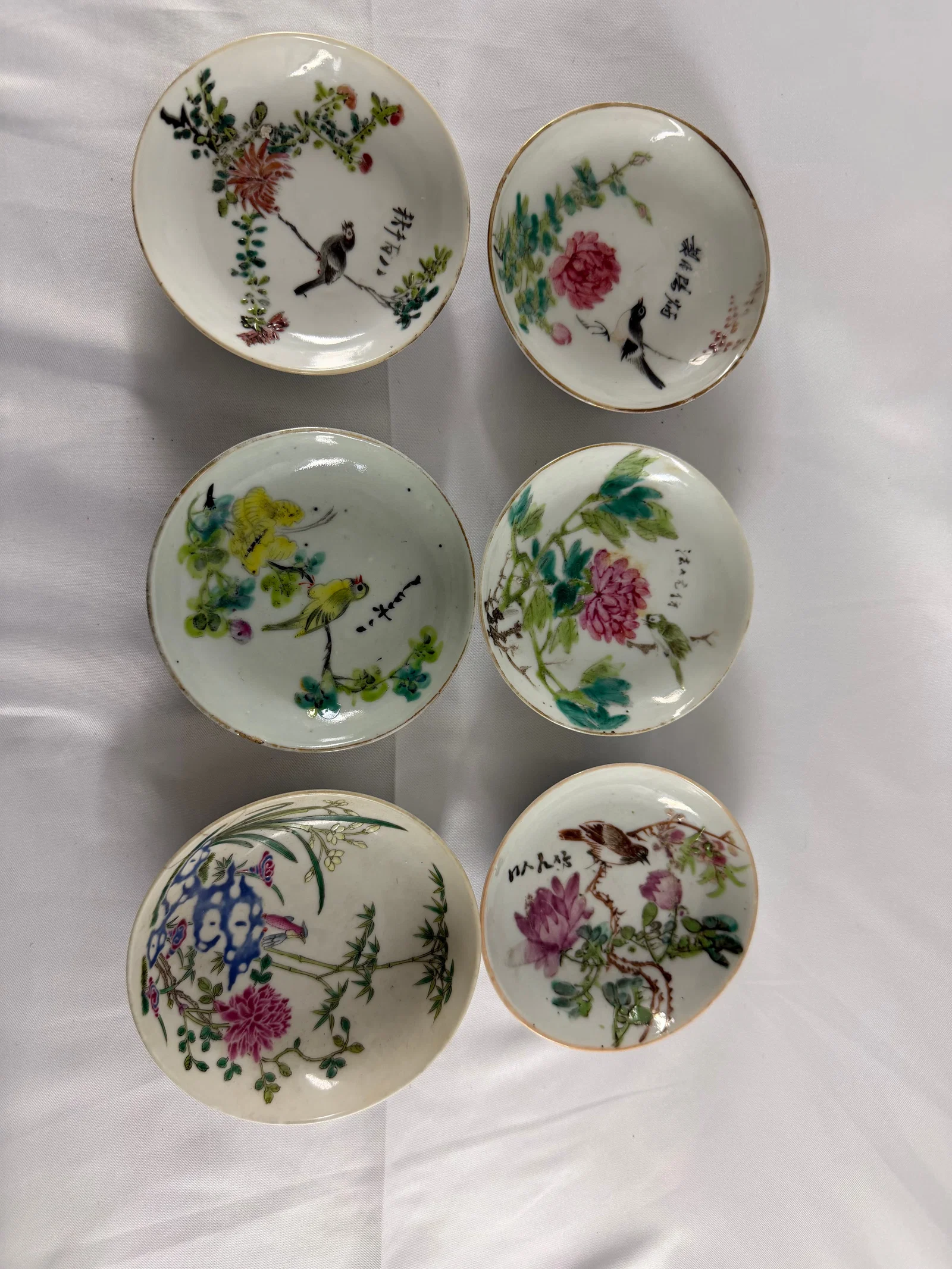 Set of 6 Chinese famille rose porcelain saucer China plates