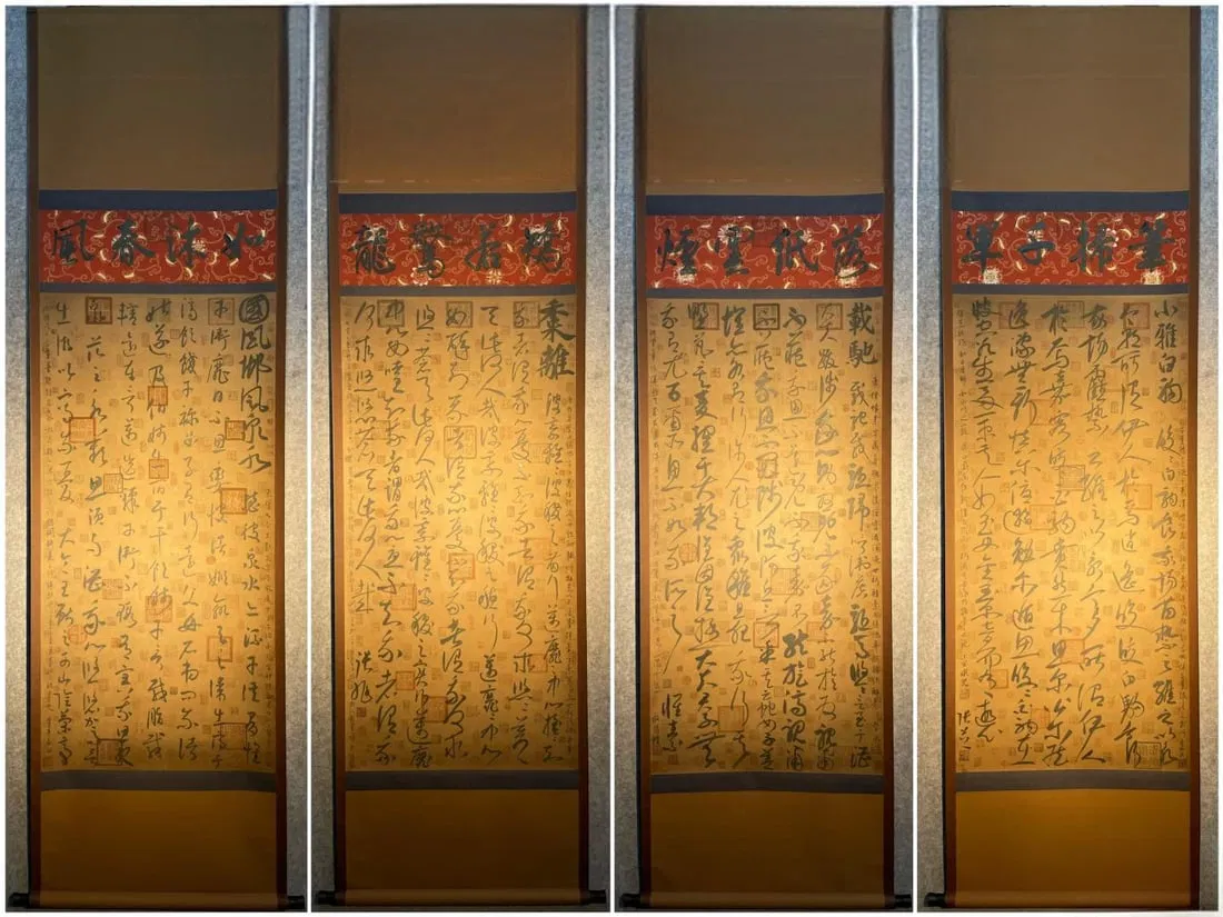 set of exquisite hand-painted calligraphy books by the four great calligraphers of cursive script: