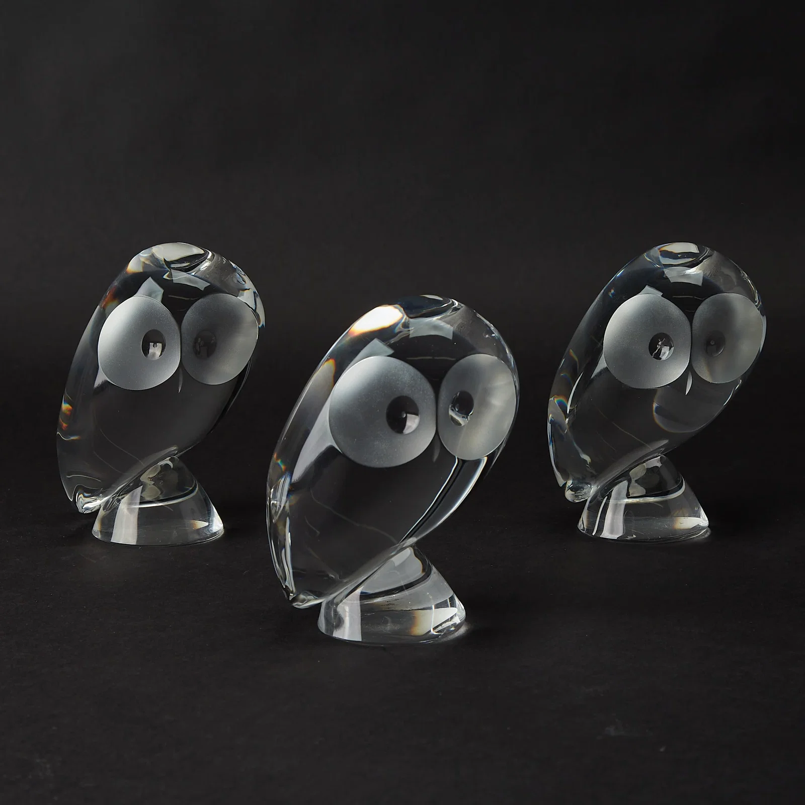 Set of Three Steuben Glass Owls