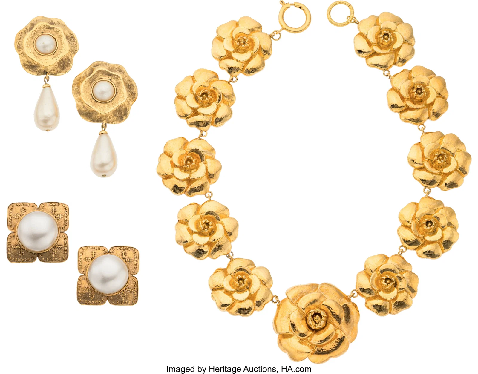 Set of Three: Vintage Camellia Necklace & Pearl
