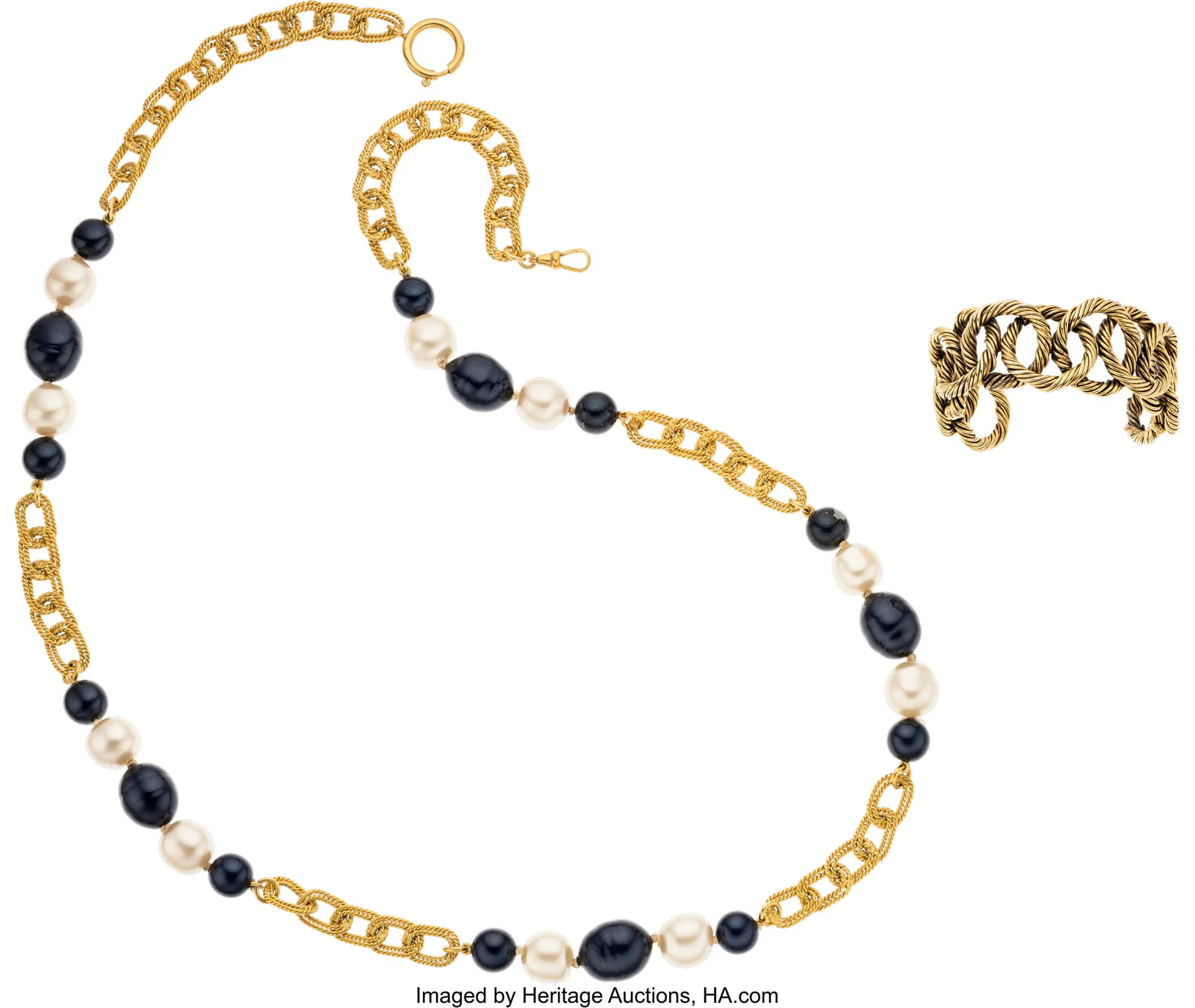 Set of Two: Braided Link Cuff & Gold-Plated Faux