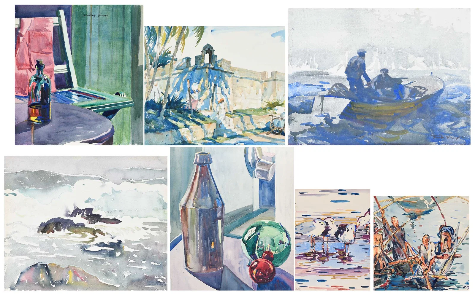 Seven Watercolors with a Double-Sided Winthrop Turney