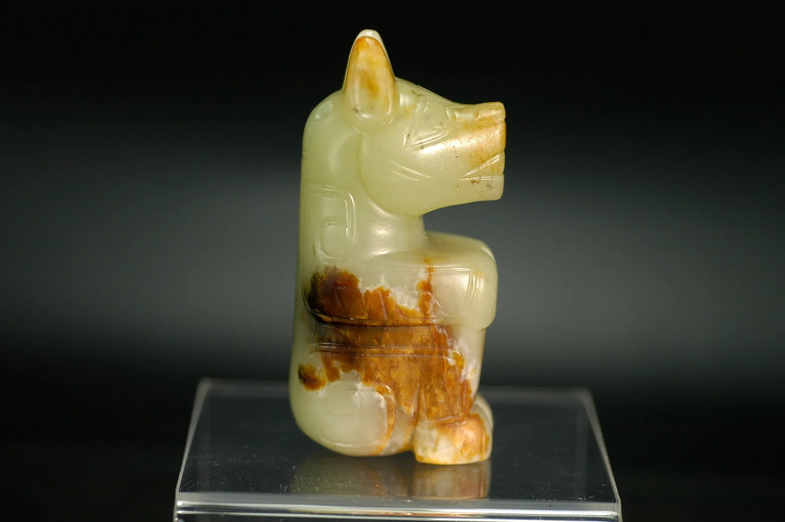 Shang Dynasty Hetian Greenish-White Jade Carved Seated Bear Figure