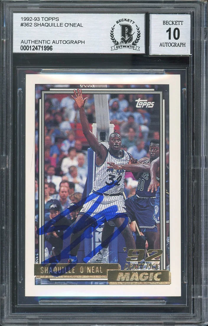 Shaquille O'Neal Autographed 1992 Topps #362 Card Gem Mint 10 BAS Slabbed