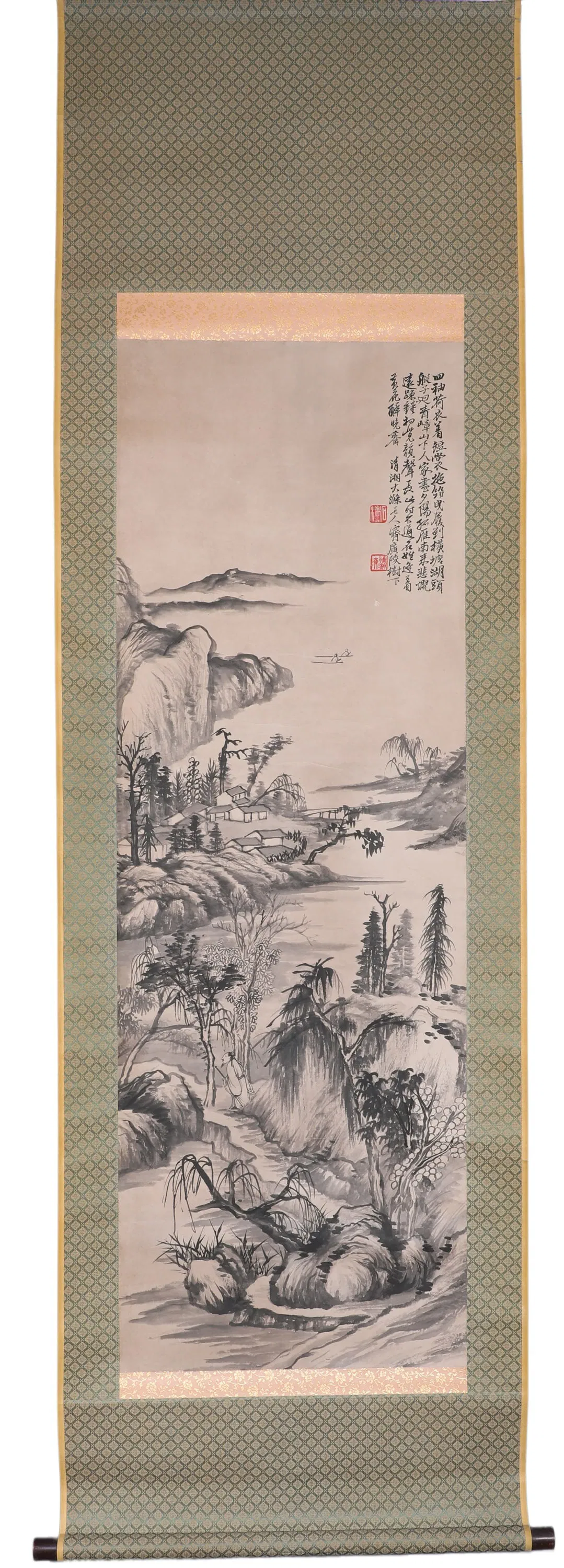 SHI TAO'S INK-WASH LANDSCAPE PAINTING VERTICAL SCROLL