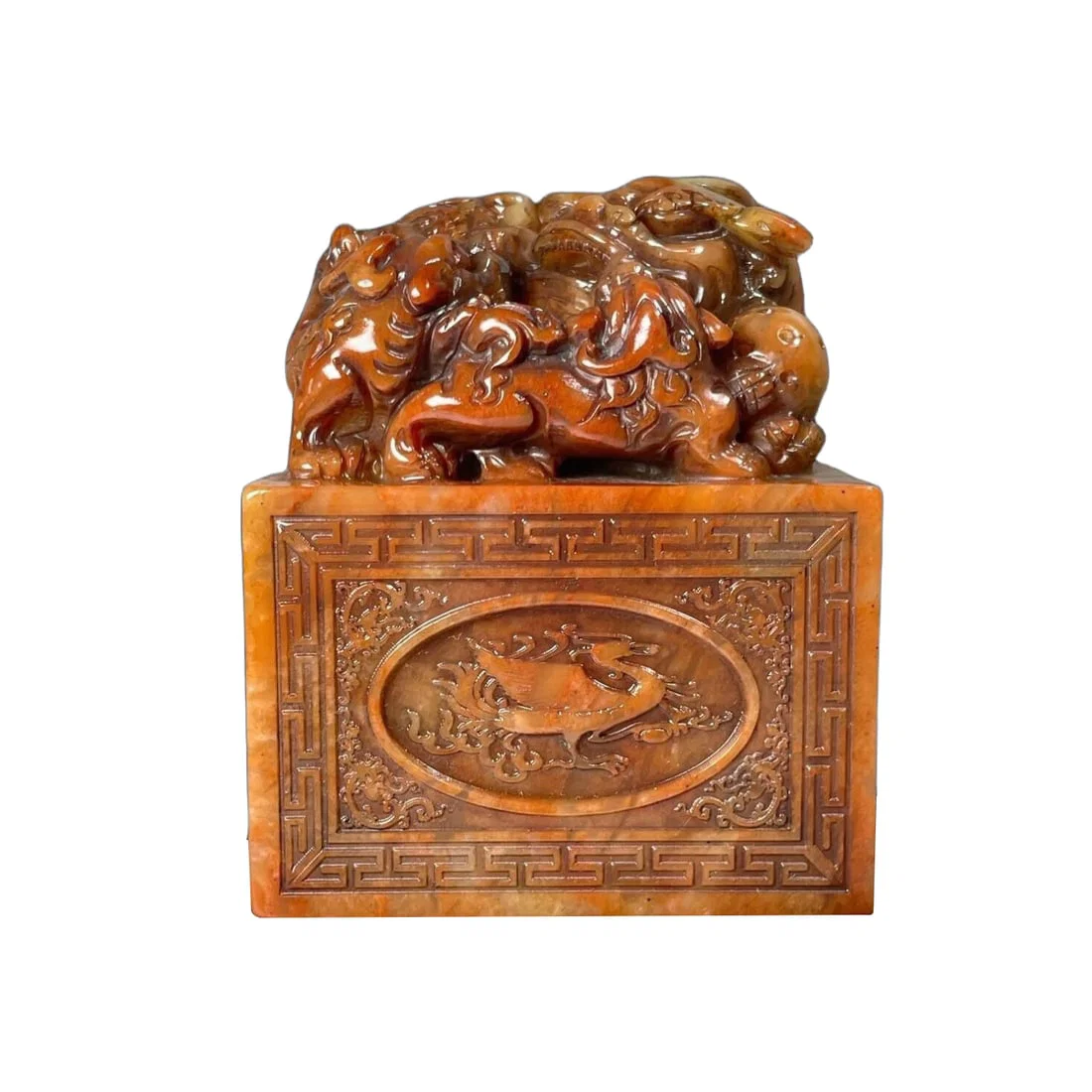 Shoushan Stone Carved Mother and Child Pixiu Seal