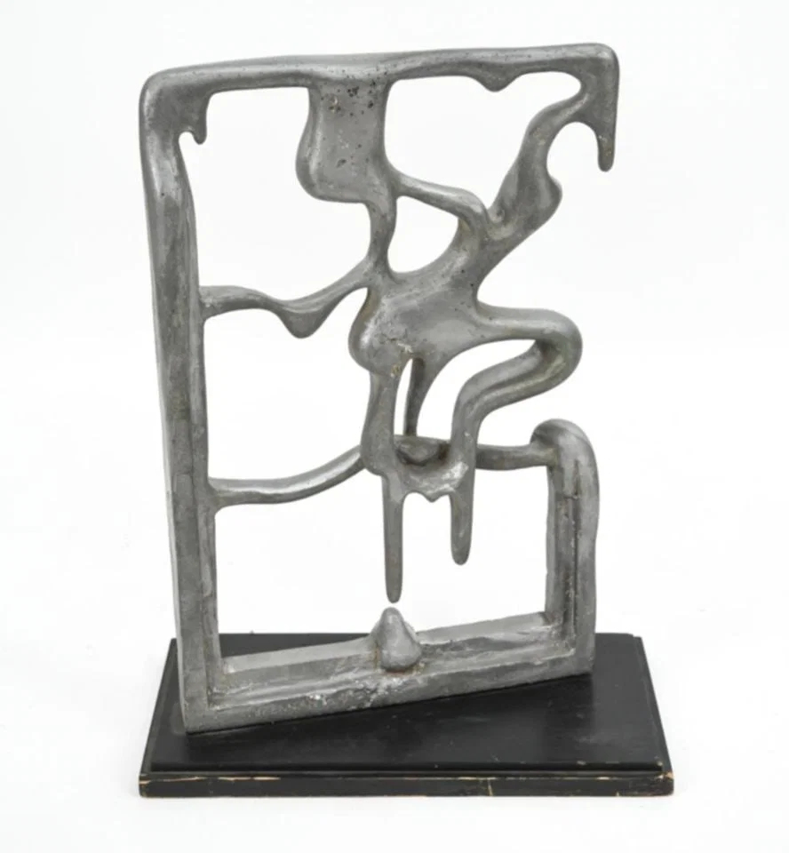 Sienec Brennan Mid-Century abstract surrealist aluminum sculpture. Circa '69 H33.5"x W24"x D12"