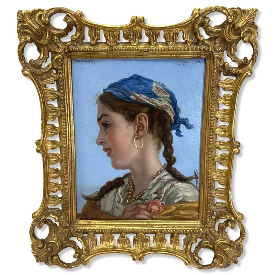 Signed Adriano Bonifazi (Italian, 1858-1914) Oil Painting Portrait of a Young Woman