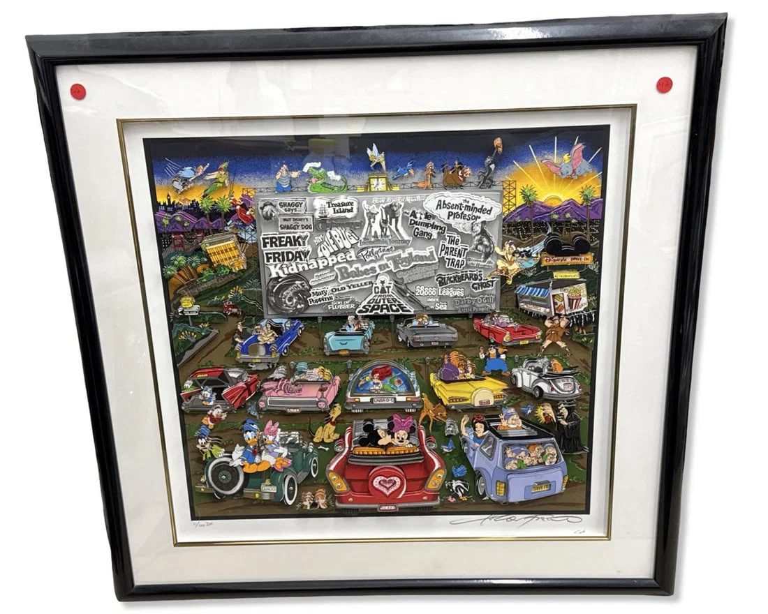 Signed Charles Fazzino (American, b. 1955) Disney at The Drive In Limited Edition 3D Mixed Media