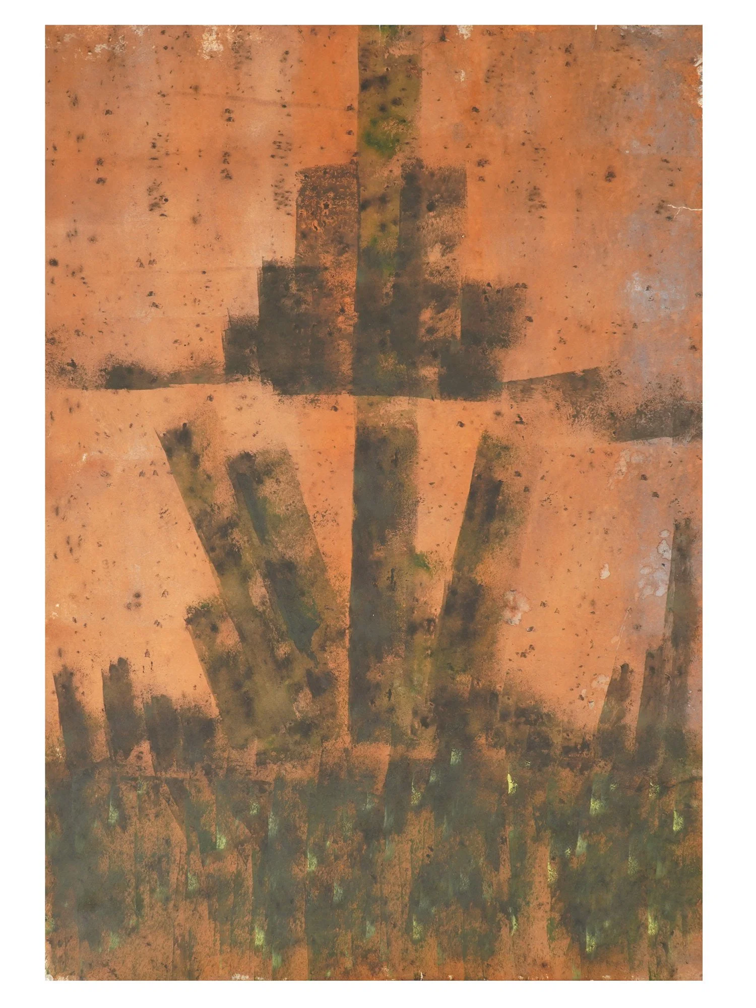 SIGNED GAITONDE INDIAN MIXED MEDIA PAINTING ON PAPER
