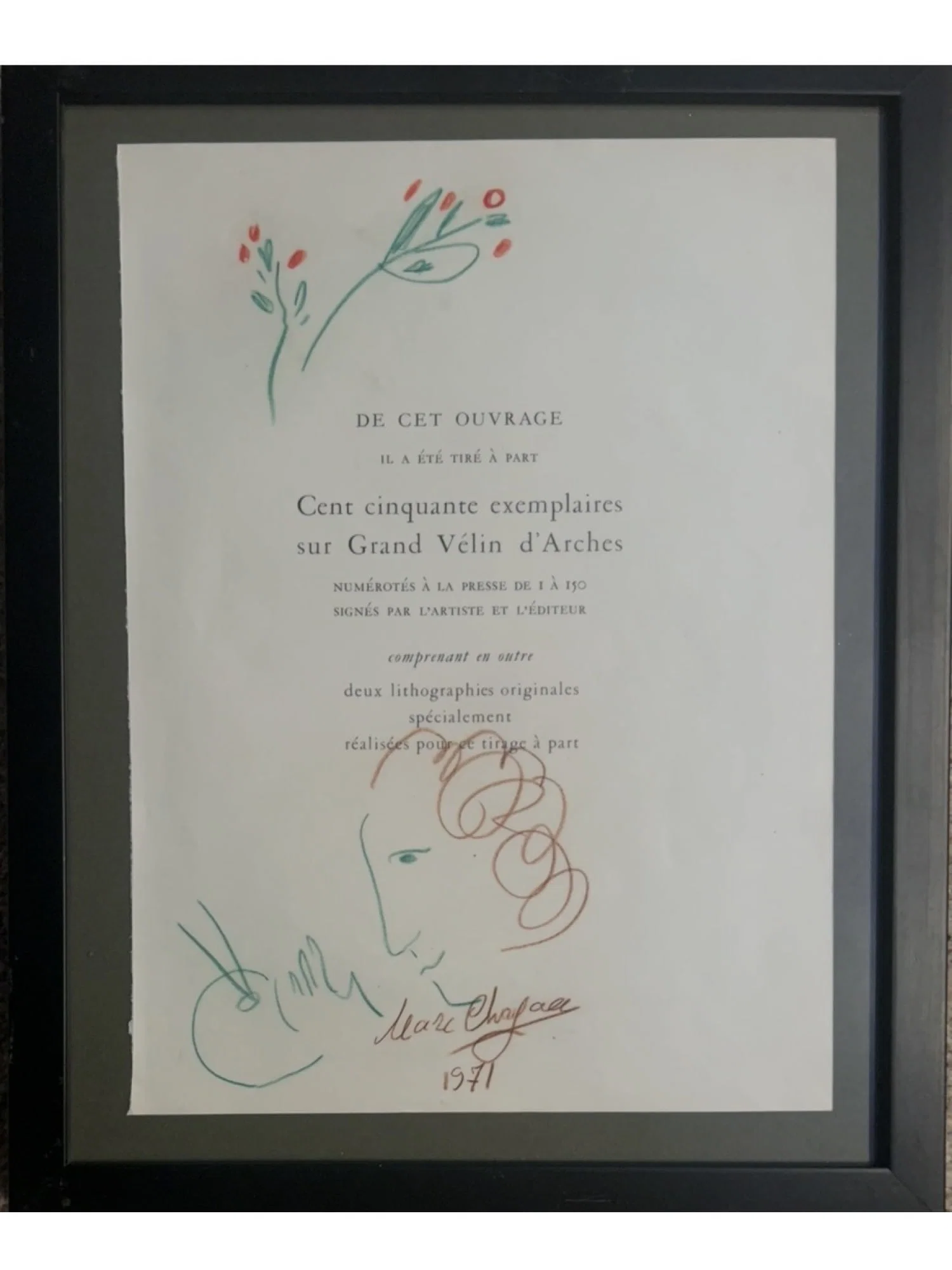 SIGNED MARC CHAGALL RUSSIAN FRENCH CRAYON DRAWING