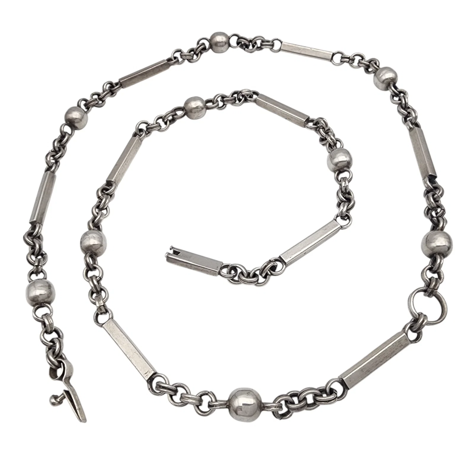 Signed Mexico Eagle 1 Sterling Bar and Bead Chain Necklace