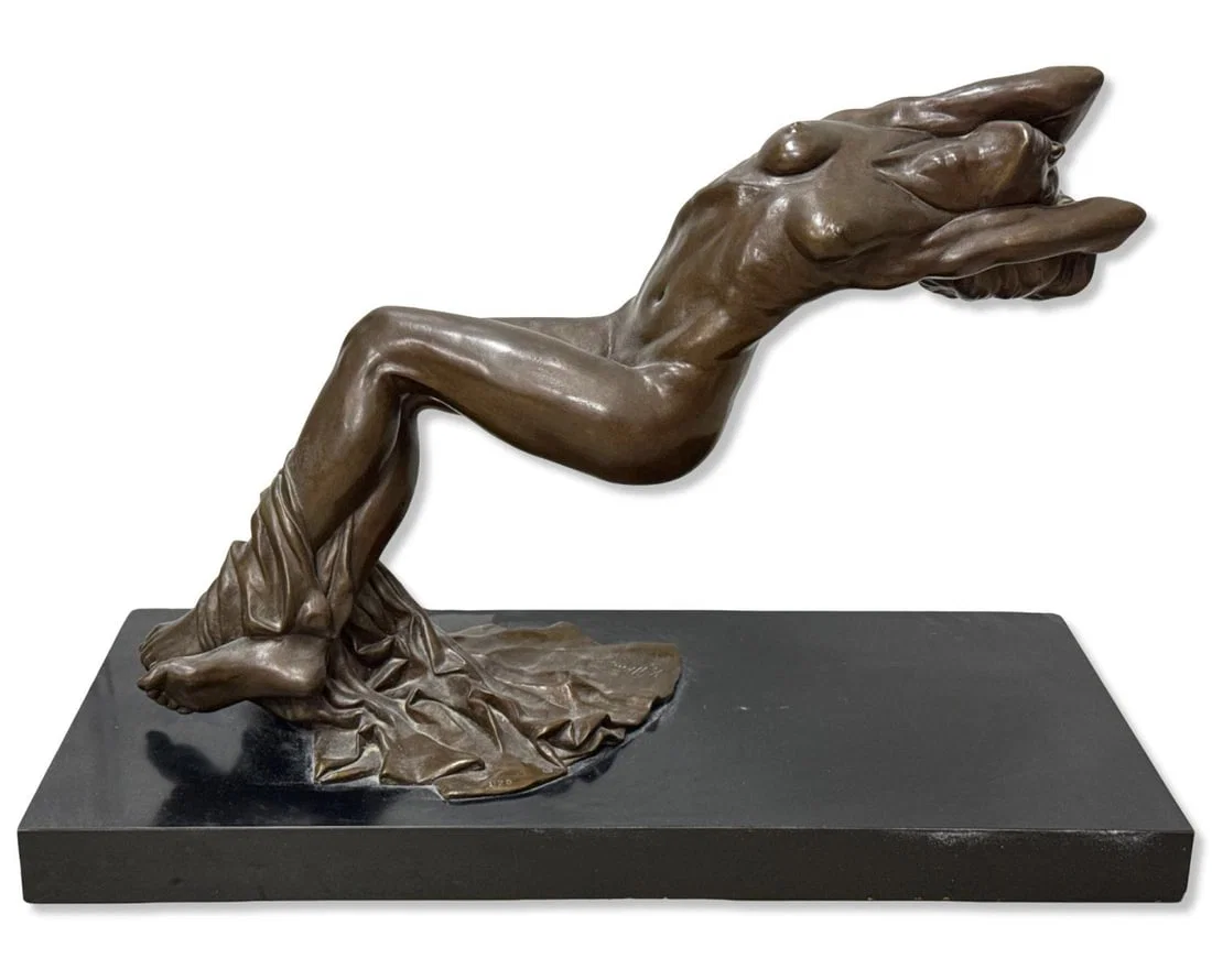 Signed Michael Wilkinson (American, b. 1954) Morning Light Bronze Sculpture on Wood Base