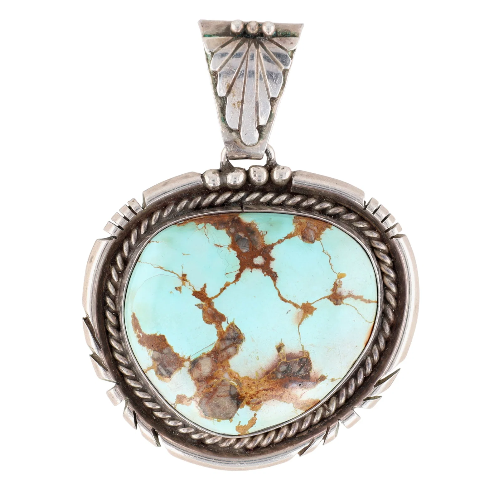 Signed Navajo Large Turquoise Pendant