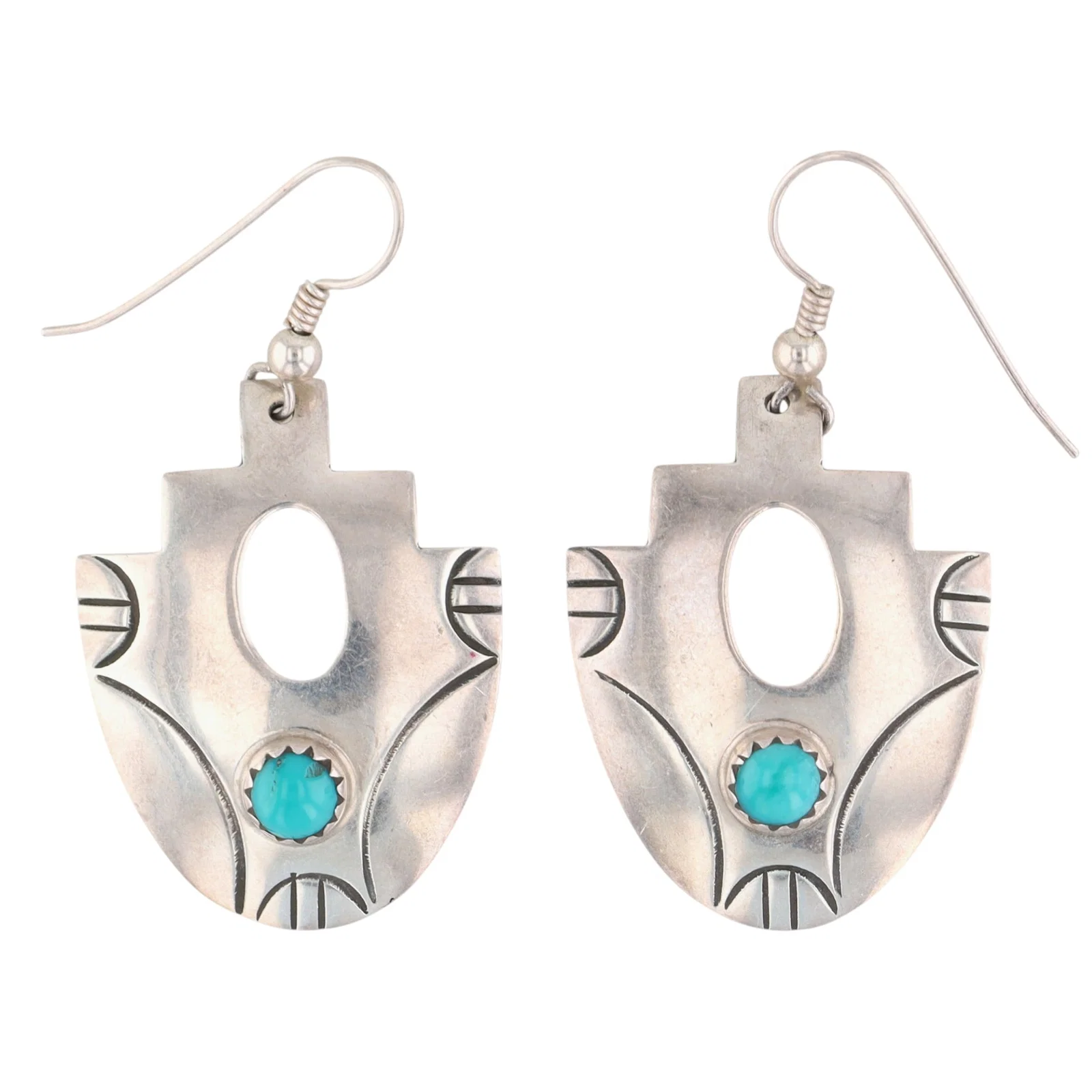 Signed Navajo Stamped Turquoise Earrings