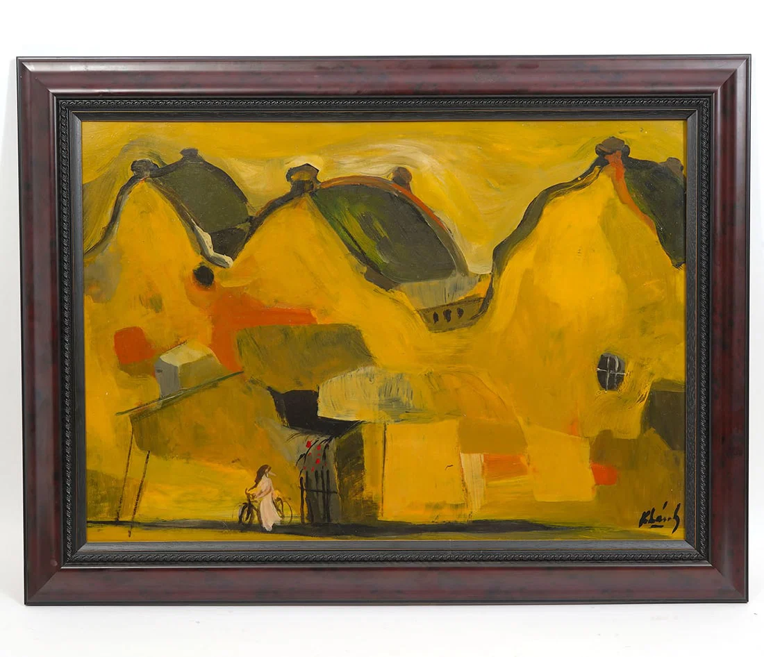 Signed Oil on Board Three House Painting