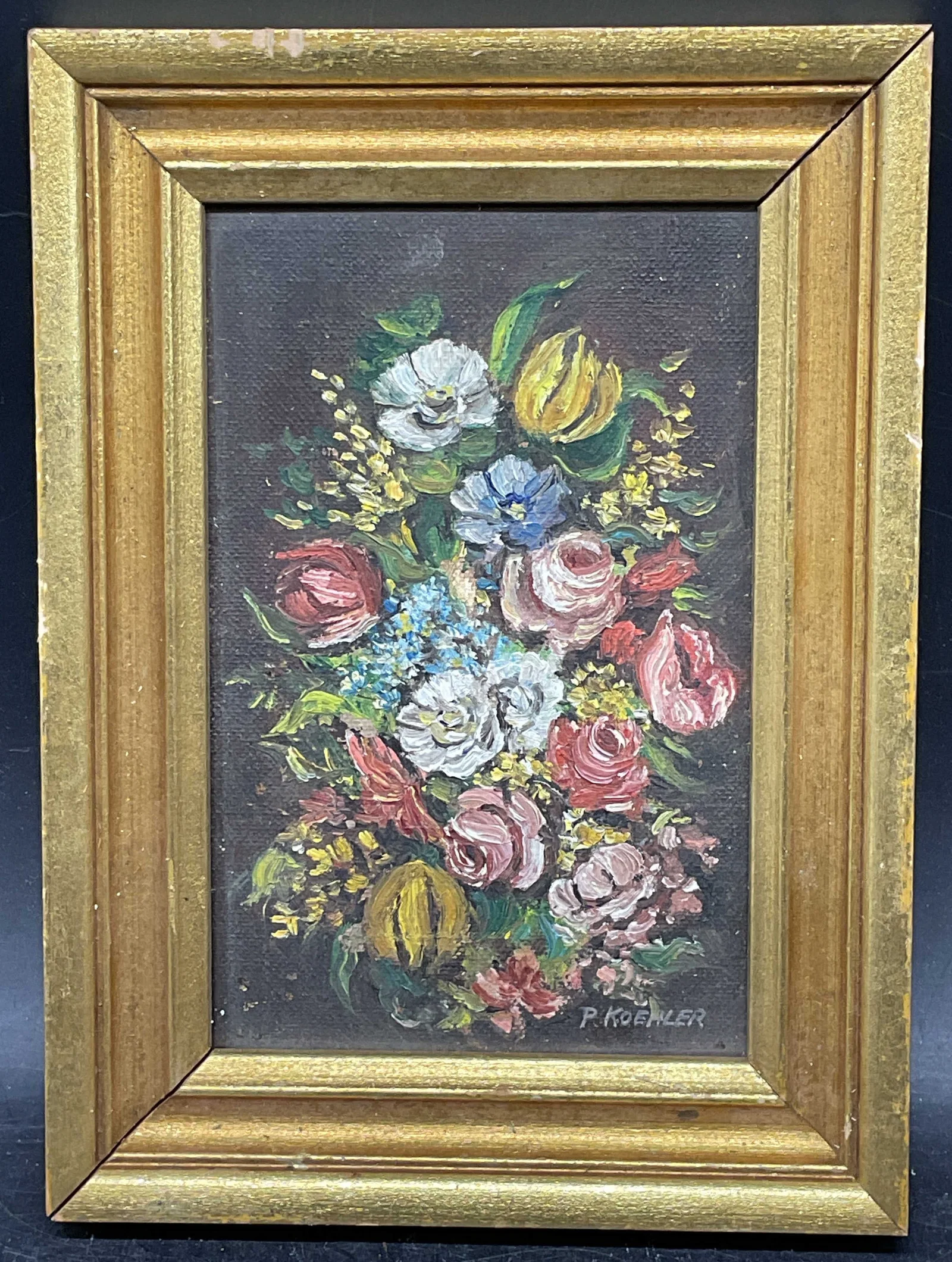 Signed P Koehler Still life Flower Oil Painting