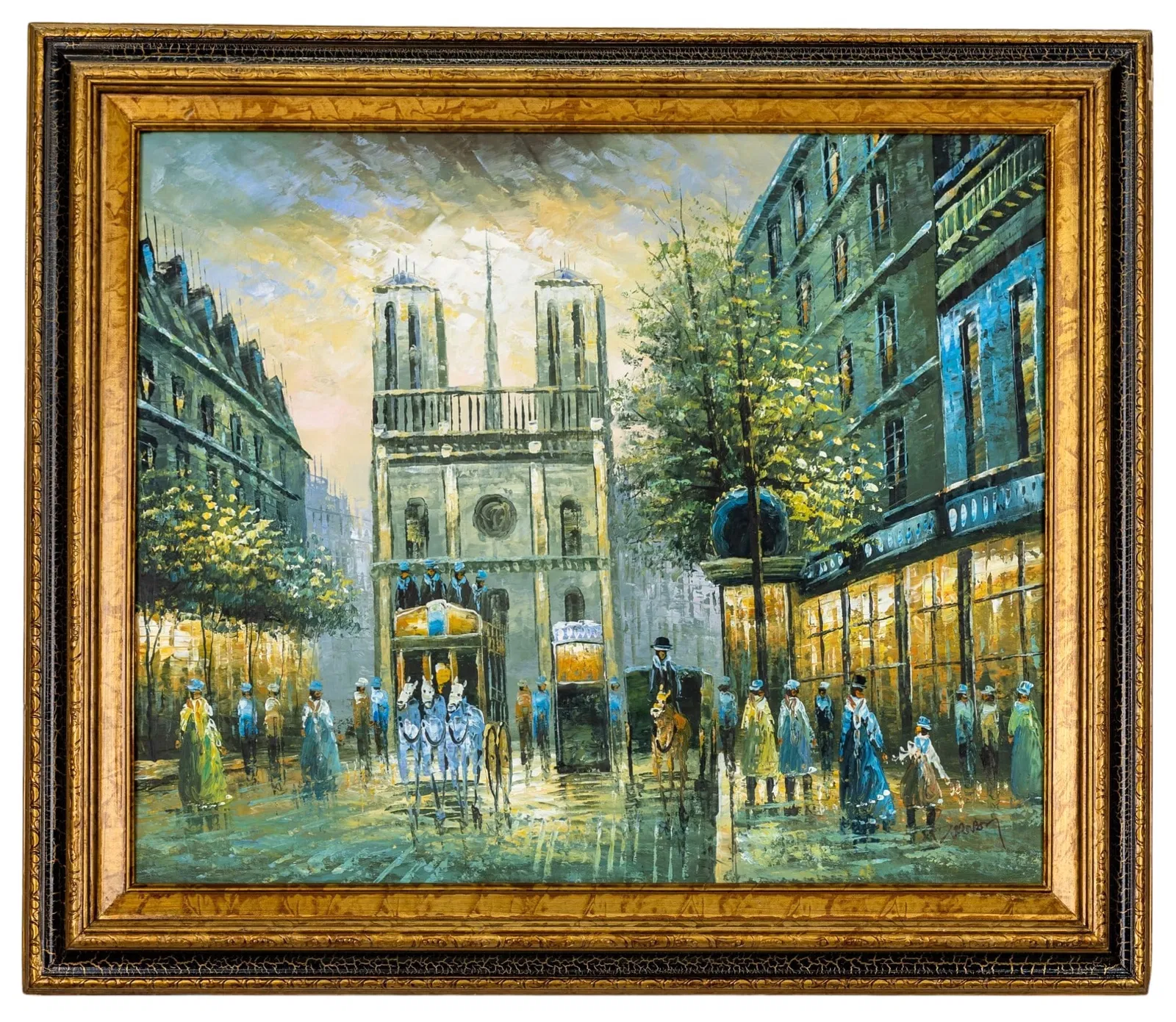 Signed. Paris Street Scene with Notre-Dame, Oil on Canvas