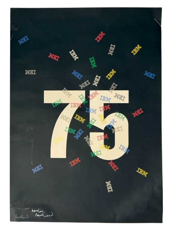 Signed Paul Rand IBM 75 Lithograph Poster