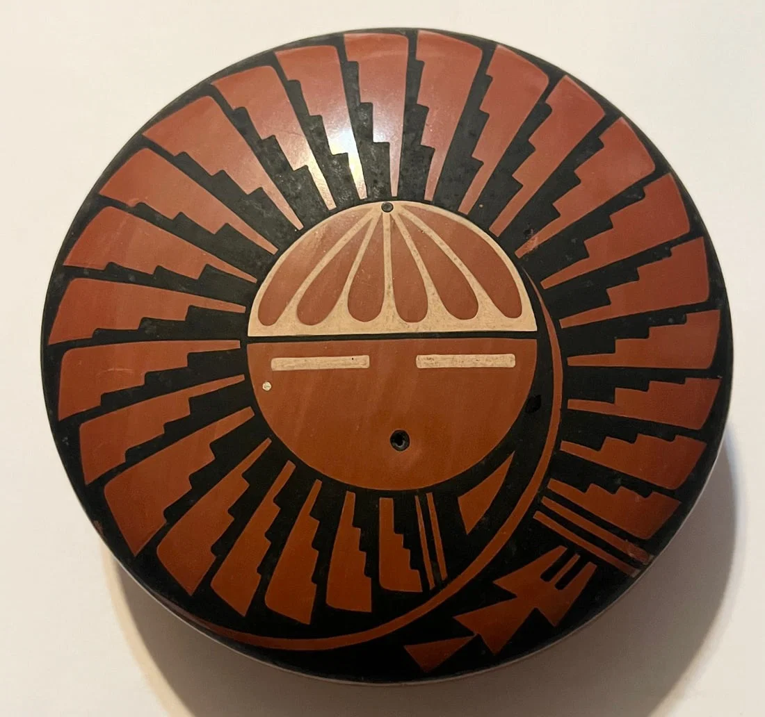 Signed R. Sandia, Jemez Pueblo Polychrome Pottery Seed Jar, Southwest Native American