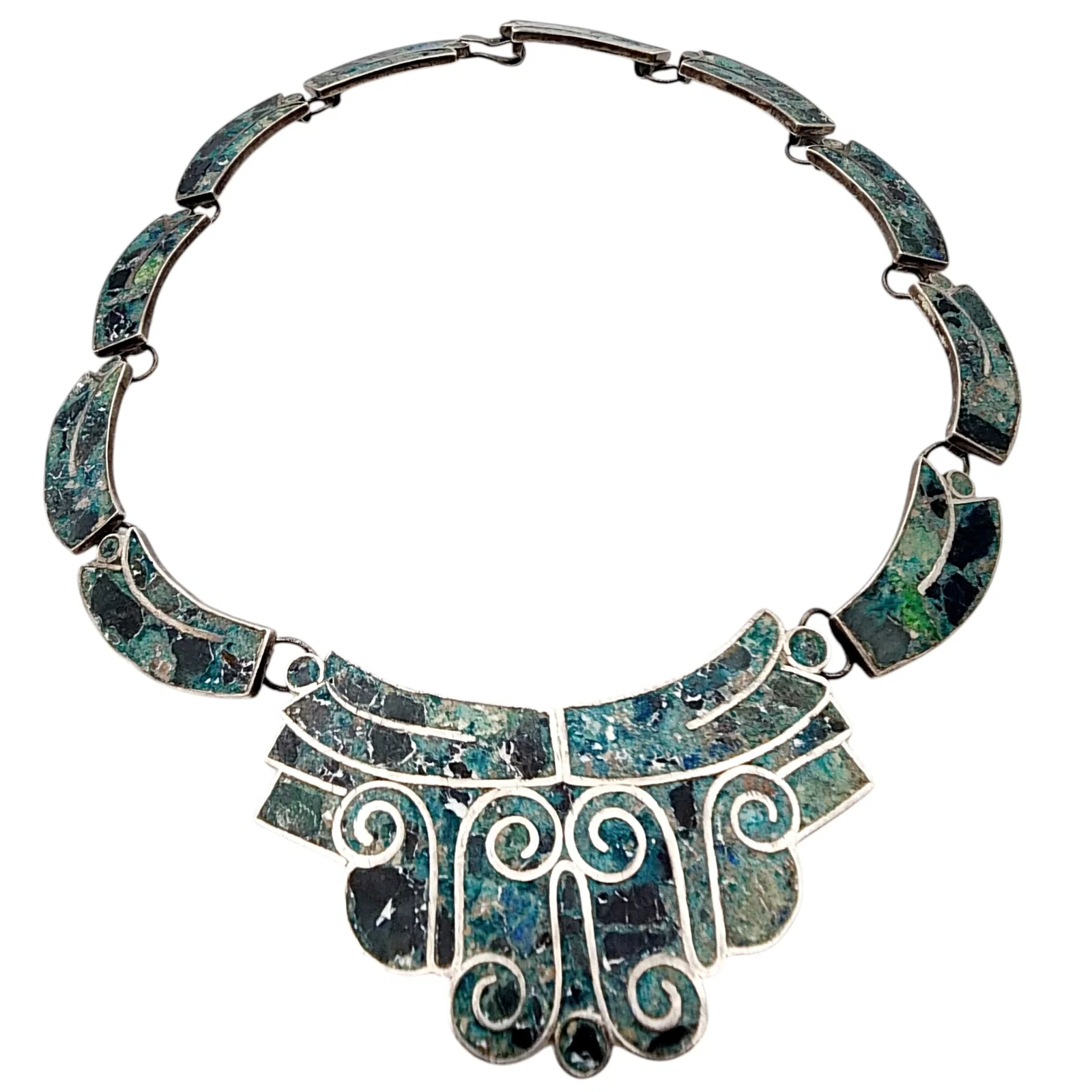 Signed TM Mexico Sterling Inlay Necklace