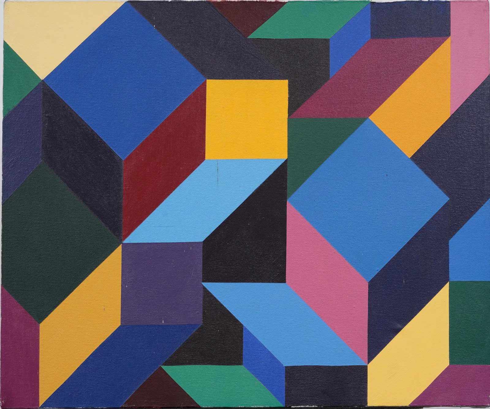 Signed Vintage American Modernist Abstract Geometric Original Signed MCM Oil Painting