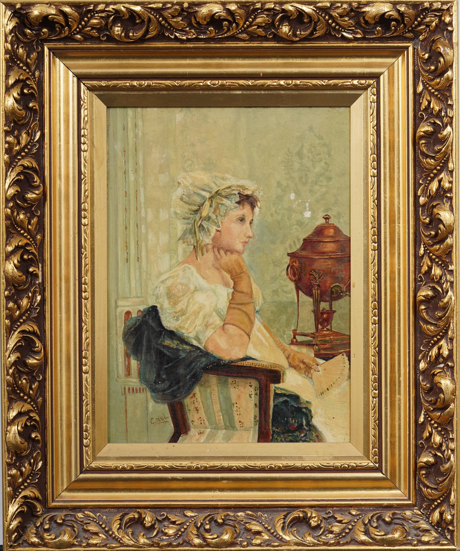 Signed Vintage Portrait Classical High Society Woman Portrait Original Framed Oil Painting