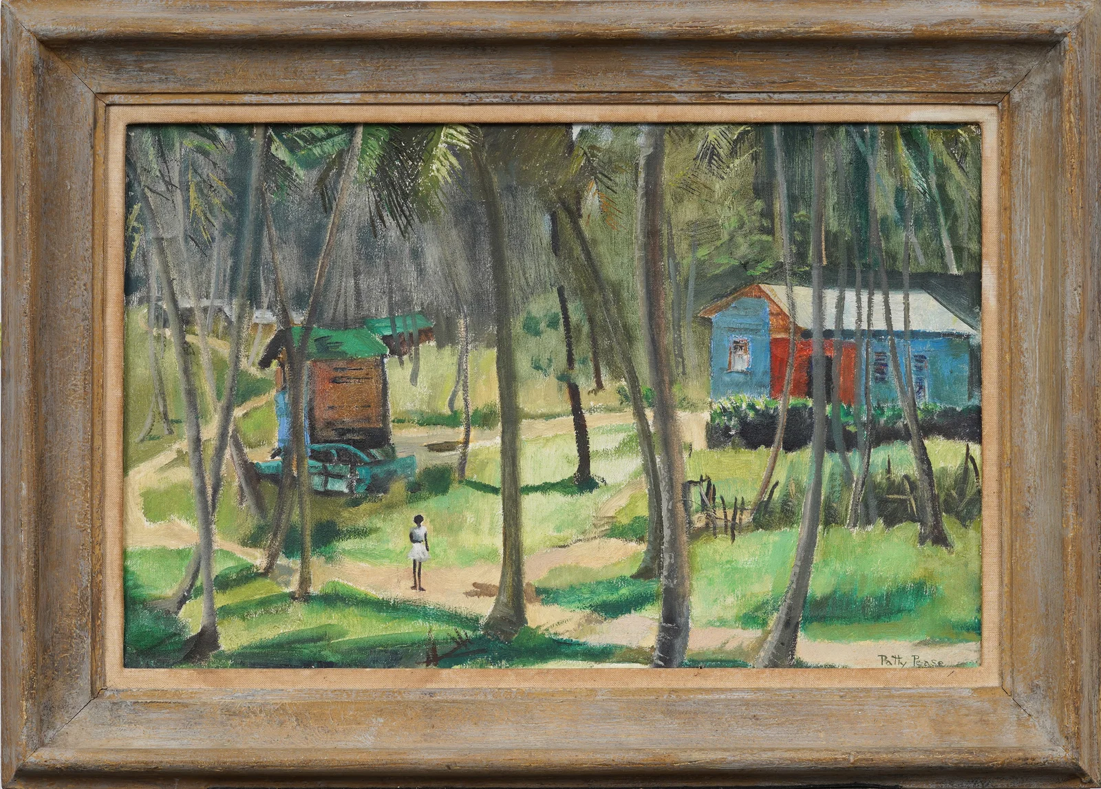 Signed Vintage Puerto Rican Tropical Caribbean Palm Tree Landscape American Original Oil Painting