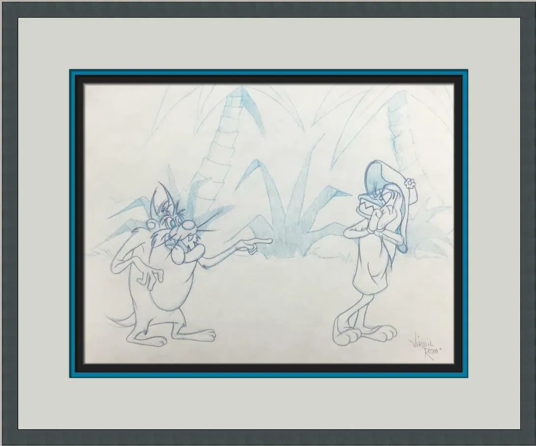 Signed Virgil Ross Bugs Bunny Taz Production Drawing Warner Bros 1990s