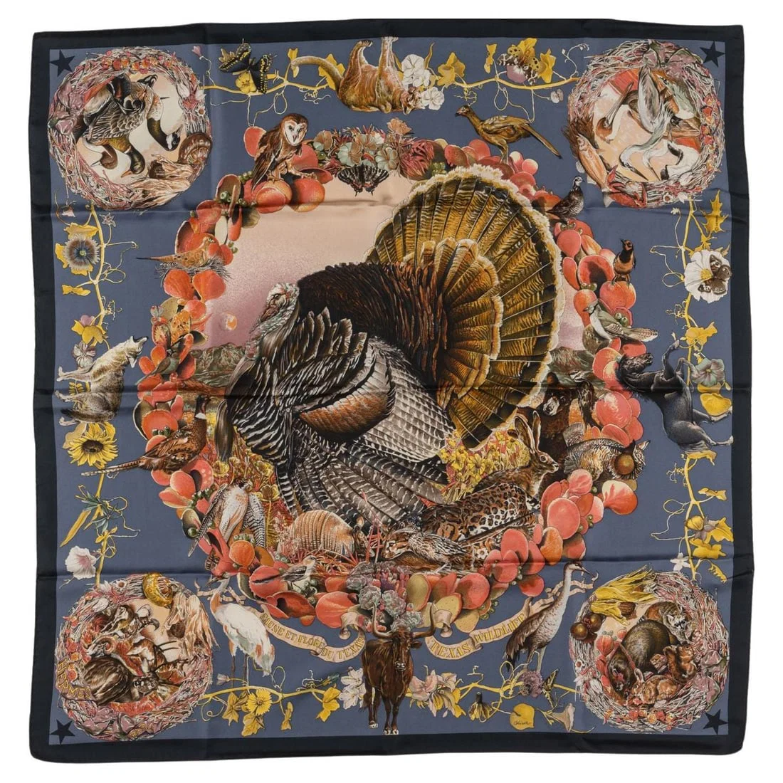 Silk Hermes Faune et Flore du Texas Square Scarf by Oliver Kermit