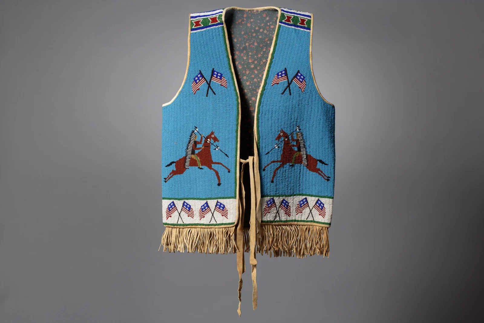 Sioux Finely Beaded Blue Sioux Vest with Fringe